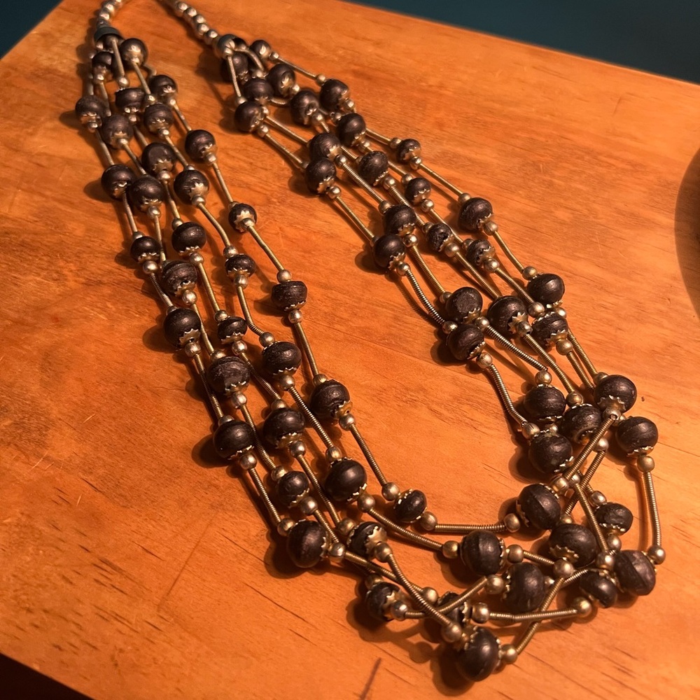 Black Wooden and Sliver Fashion Necklace 20 inches